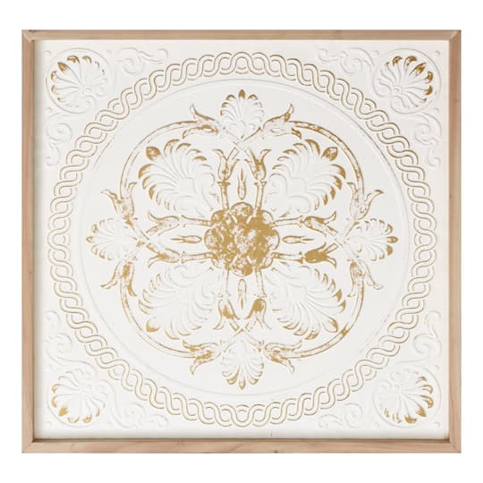 American Art Decor 28" x 28" 3D White & Gold Medallion Boho Metal Wall Art Wall Décor